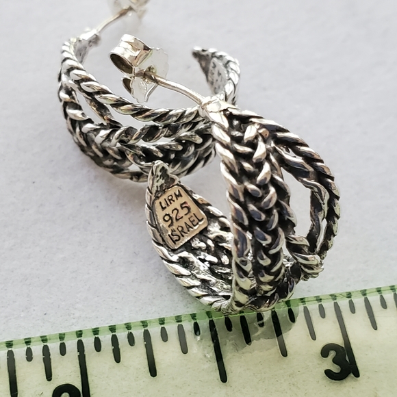 ISRAEL LIRM Sterling Woven J-Shaped Post Earrings - Picture 2 of 11